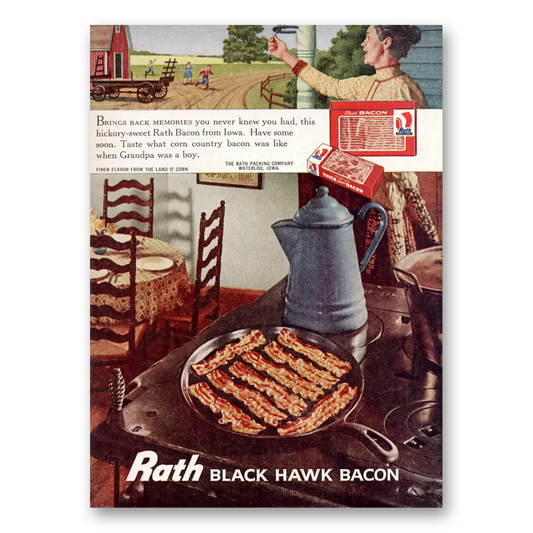 1961 Rath Black Hawk Bacon Bacon Brings Back Memories Vintage Magazine Print Ad