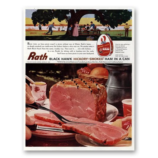 1961 Rath Black Hawk Ham Back Than an Iowa Picnic Vintage Magazine Print Ad