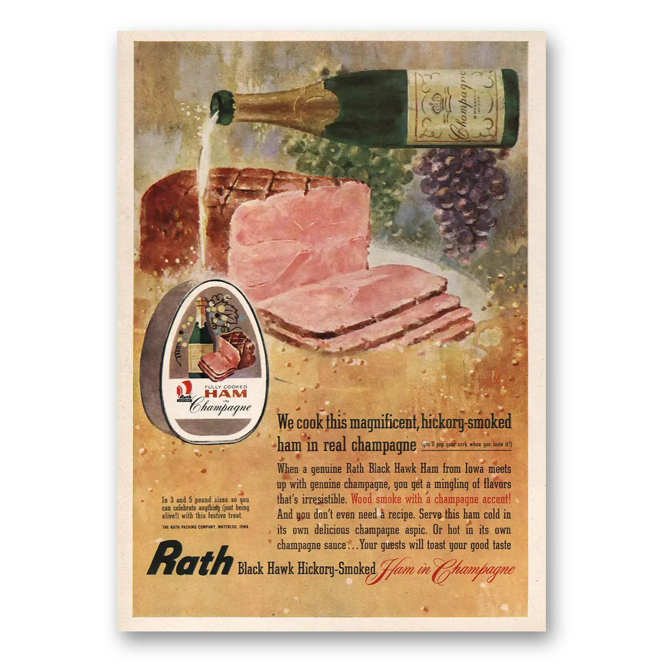 1961 Rath Black Hawk Champagne Vintage Magazine Print Ad