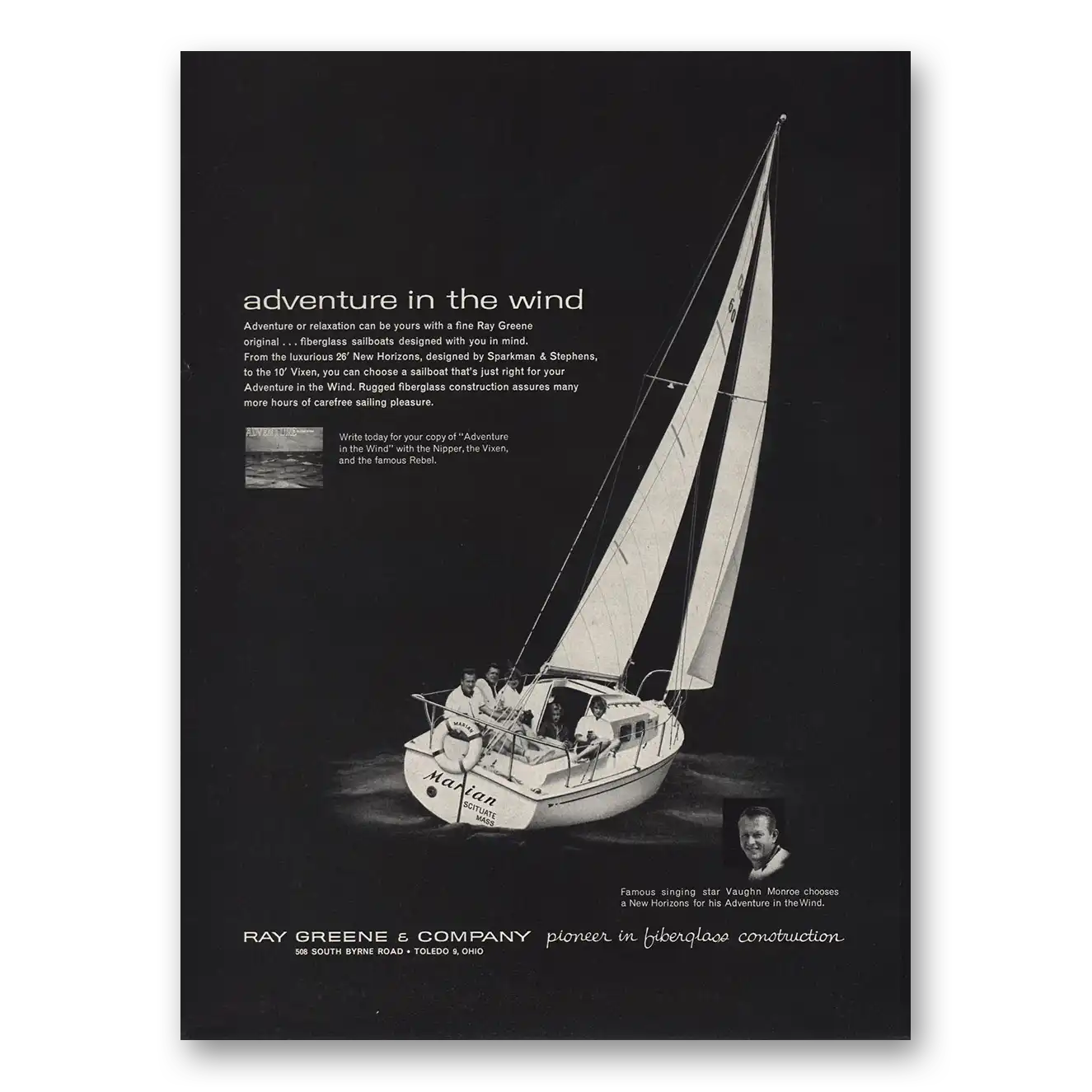 1961 Ray Greene Sailboat Adventure In the Wind Vintage Magazine Print Ad