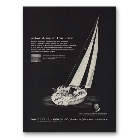 1961 Ray Greene Sailboat Adventure In the Wind Vintage Magazine Print Ad