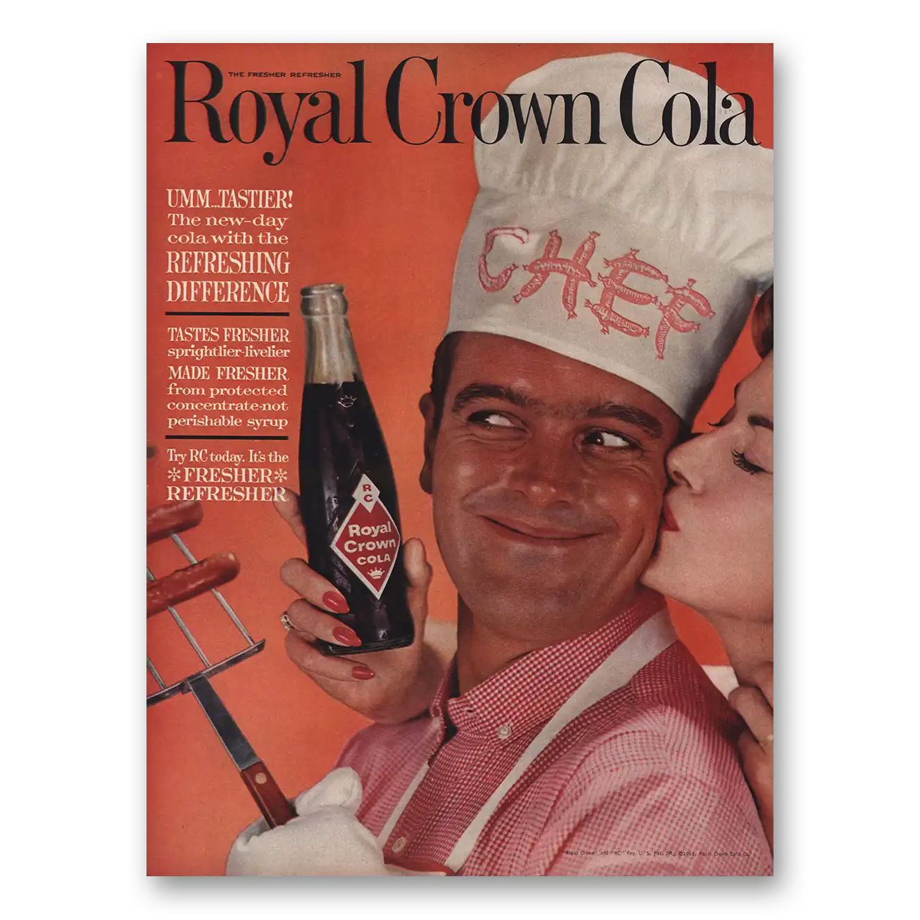 1961 Royal Crown Cola Chef Umm Tastier Vintage Magazine Print Ad