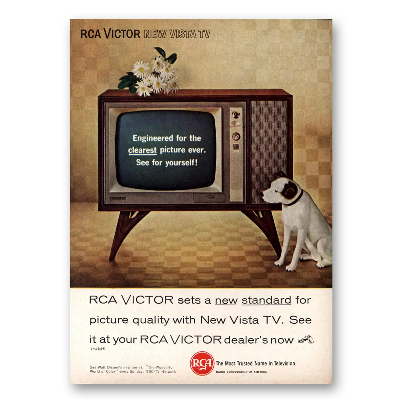 1961 RCA Victor Television Vista TV Engineered for the Clearest Vintage Magazine Print Ad