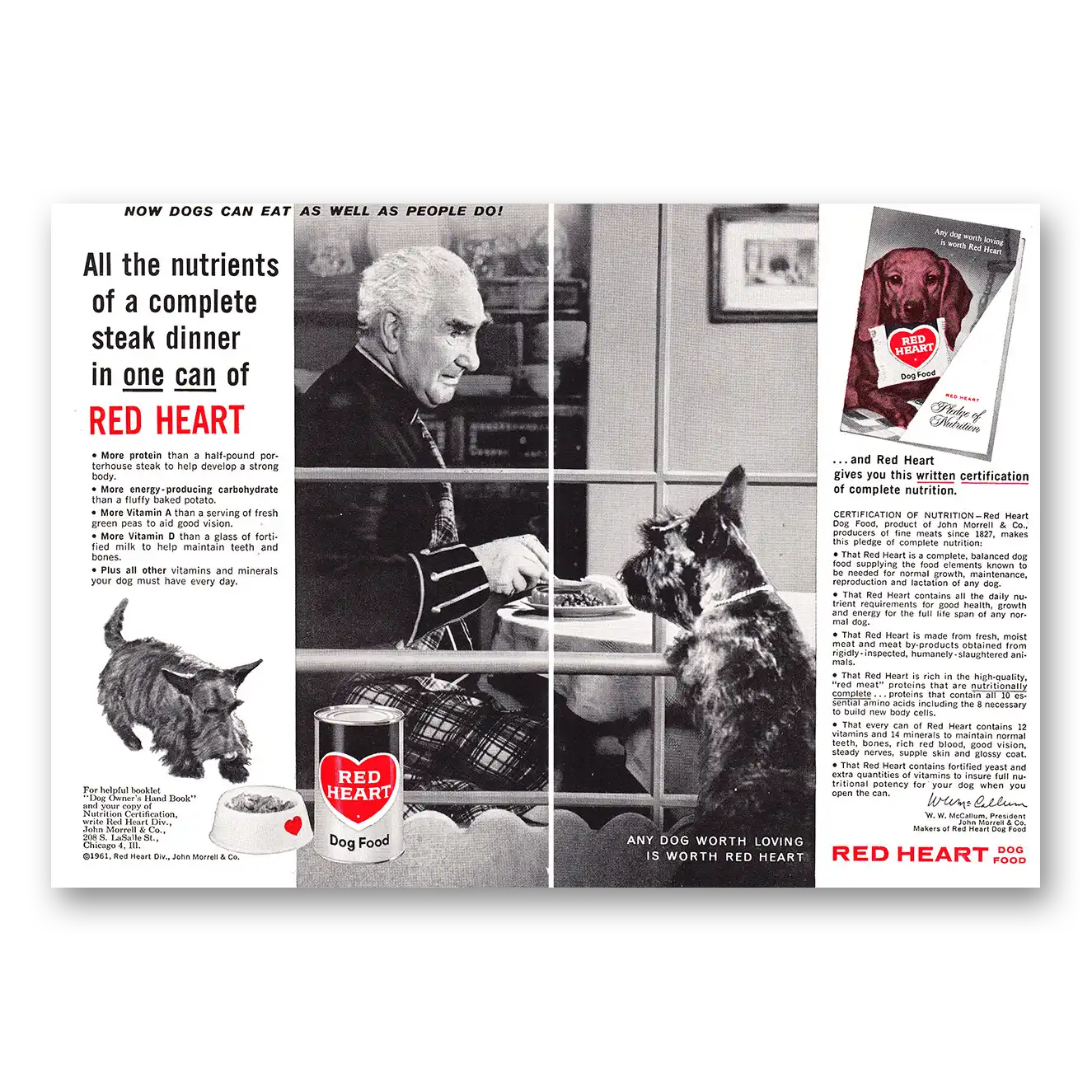 1961 Red Heart Dog Food Complete Steak Dinner Vintage Magazine Print Ad