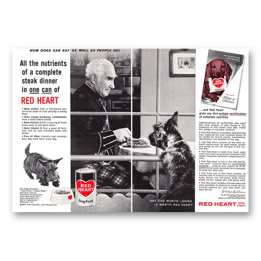 1961 Red Heart Dog Food Complete Steak Dinner Vintage Magazine Print Ad