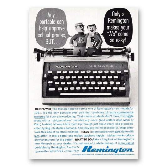 1961 Remington Typewriter Any Portable Can Help Improve School Grades Vintage Magazine Print Ad