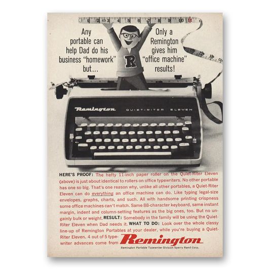 1961 Remington Typewriter Help Dad Business Homework Vintage Magazine Print Ad