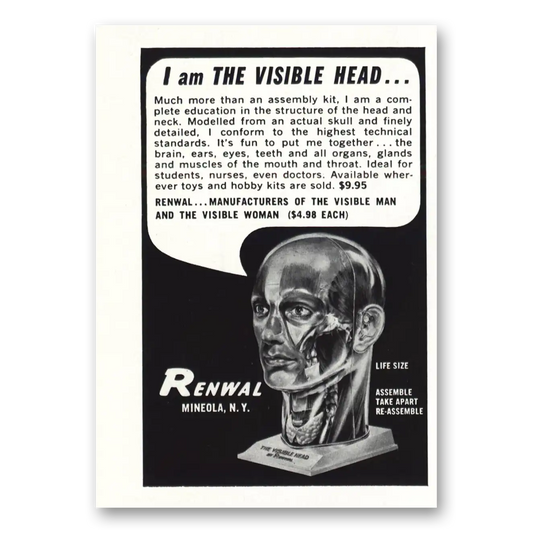 1961 Renwal I Am the Visible Head Vintage Magazine Print Ad