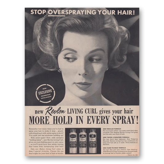 1961 Revlon Living Curl Stop Overspraying Your Hair Vintage Magazine Print Ad