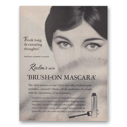 1961 Revlon Brush On Mascara Think Long Devastating Thoughts Vintage Magazine Print Ad