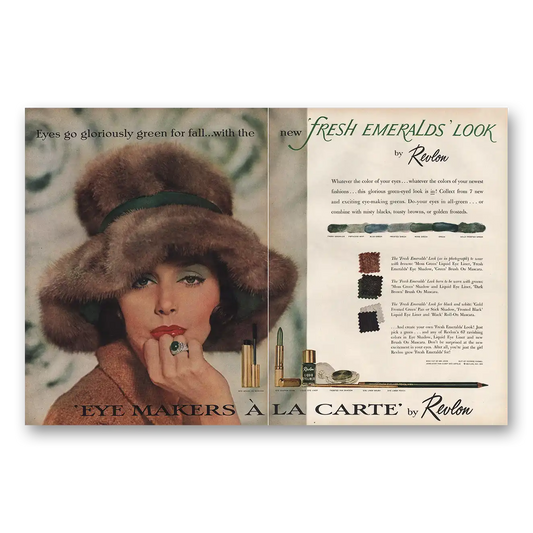 1961 Revlon Eye Makers Fresh Emerald Look Vintage Magazine Print Ad