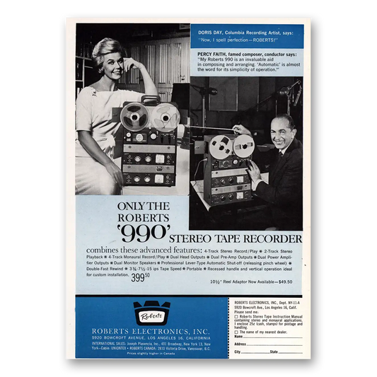 1961 Roberts Stereo Tape Recorder Doris Day and Percy Faith Vintage Magazine Print Ad