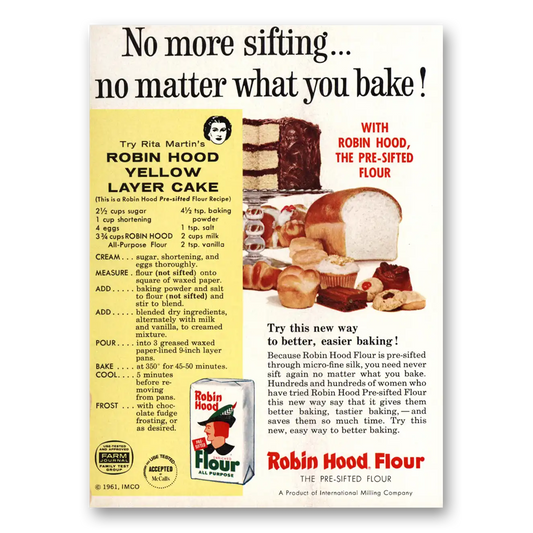 1961 Robin Hood Flour No More Sifting Vintage Magazine Print Ad