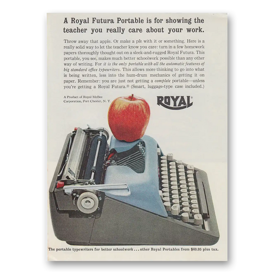 1961 Royal Futura Portable Typewriter Showing the Teacher Vintage Magazine Print Ad