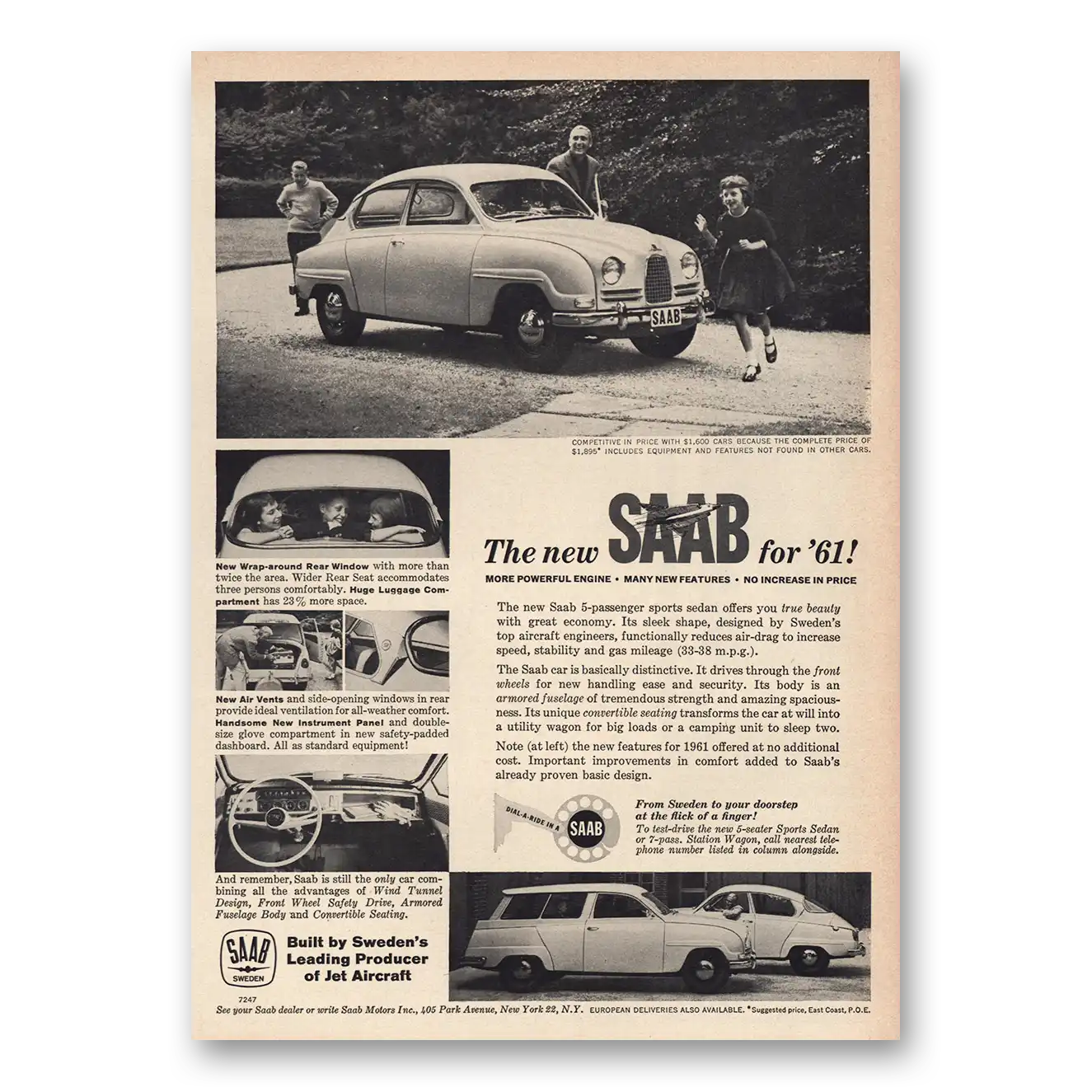 1960 Saab More Powerful Engine Vintage Magazine Print Ad