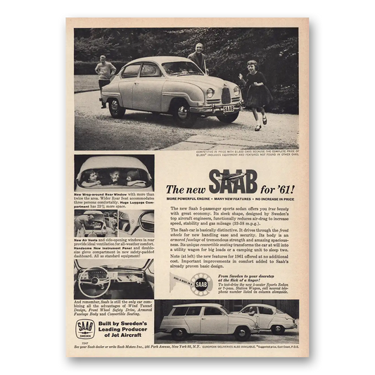 1960 Saab More Powerful Engine Vintage Magazine Print Ad