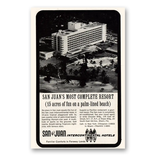 1961 San Juan Intercontinental Hotel Palm Lined Beach Vintage Magazine Print Ad