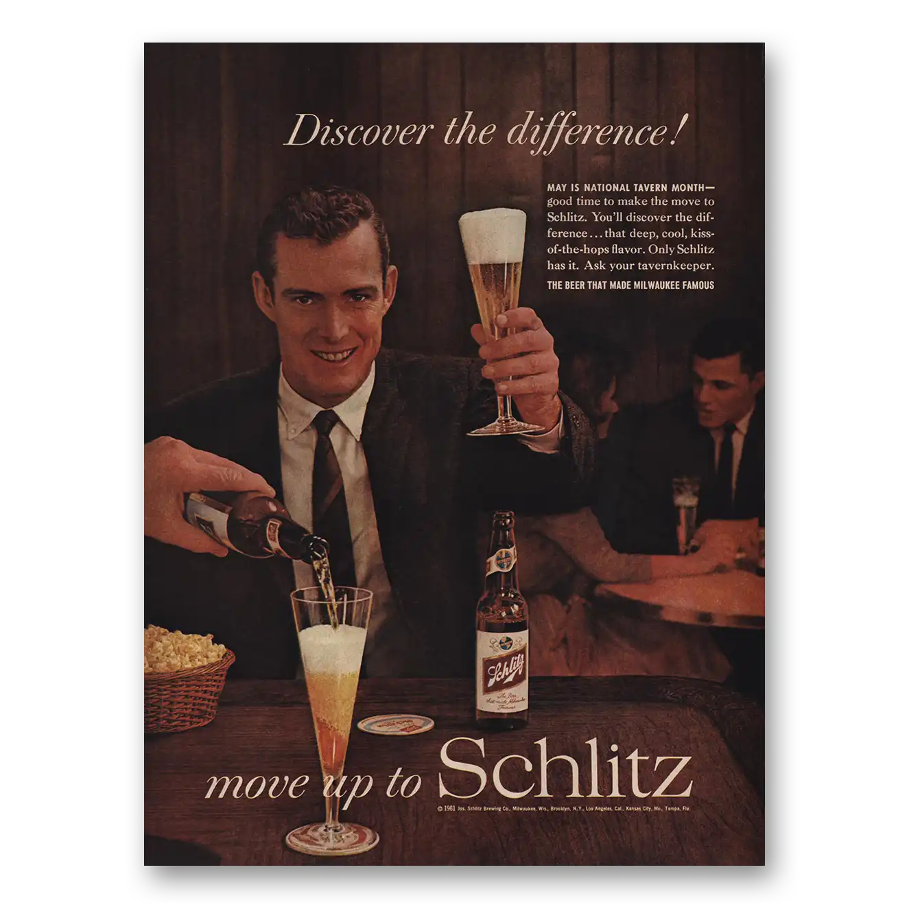 1961 Schlitz Beer May is National Tavern Month Vintage Magazine Print Ad