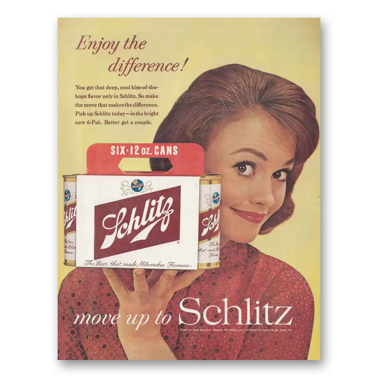 1961 Schlitz Beer Enjoy the Difference Vintage Magazine Print Ad