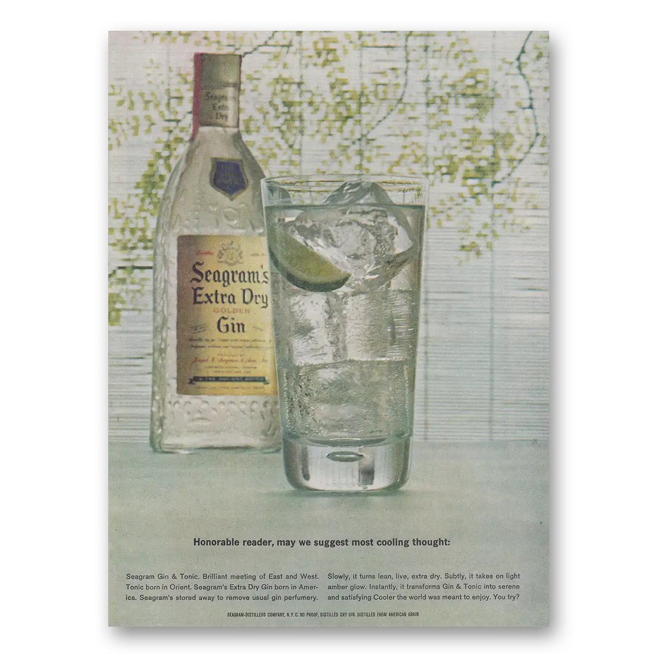 1961 Seagrams Extra Dry Gin Honorable Reader May We Suggest Vintage Magazine Print Ad