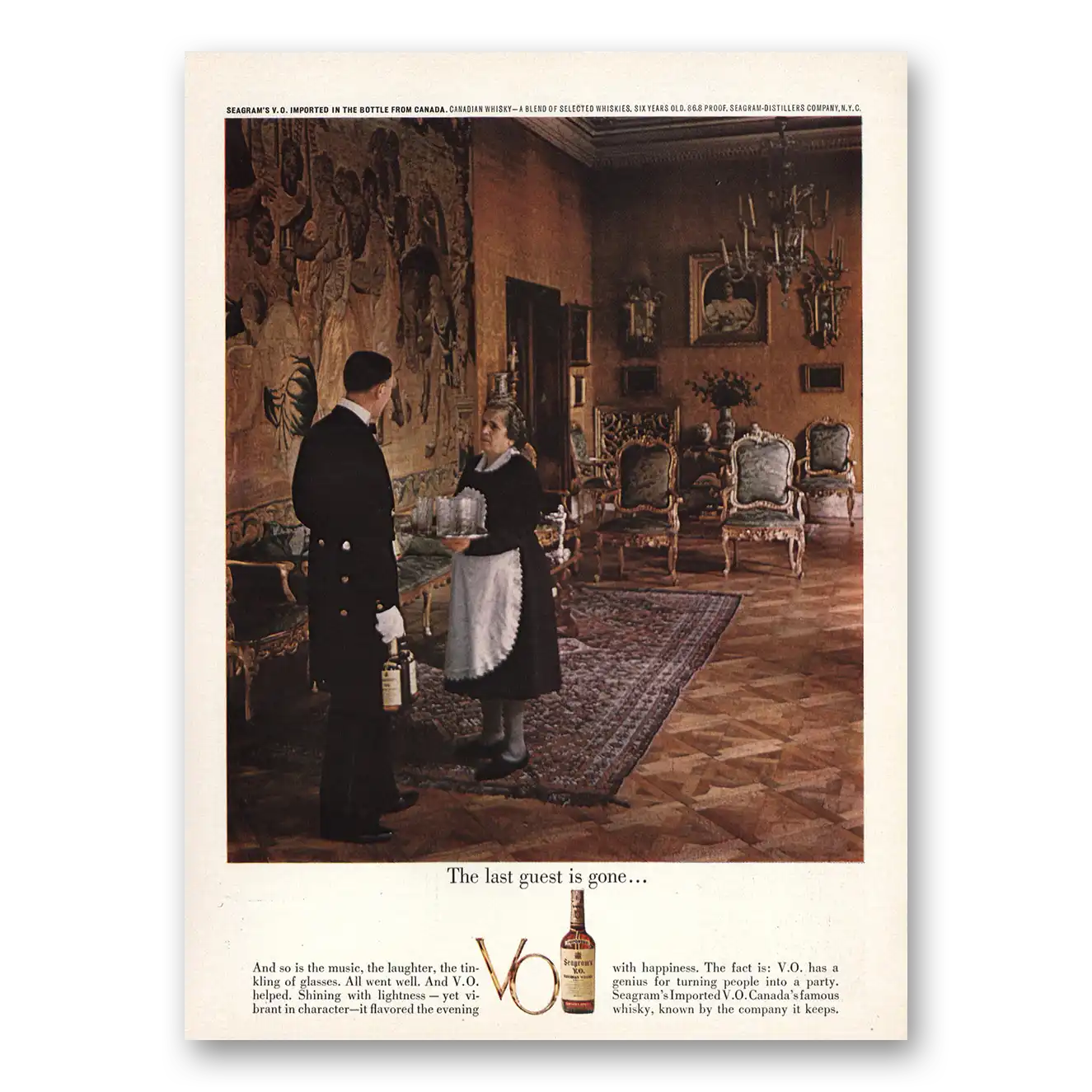 1961 Seagrams VO Whisky Last Guest Is Gone Vintage Magazine Print Ad