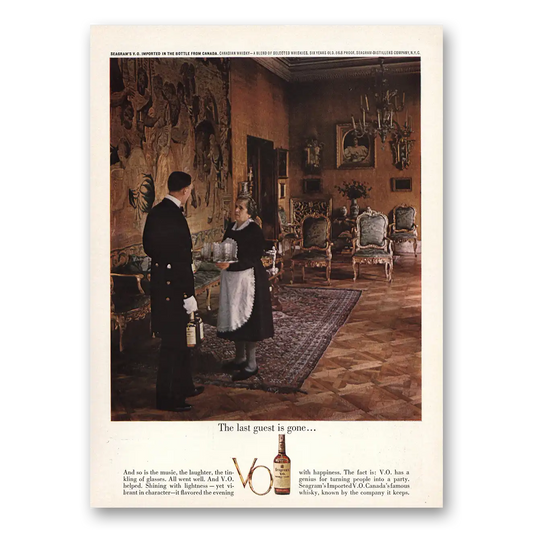 1961 Seagrams VO Whisky Last Guest Is Gone Vintage Magazine Print Ad