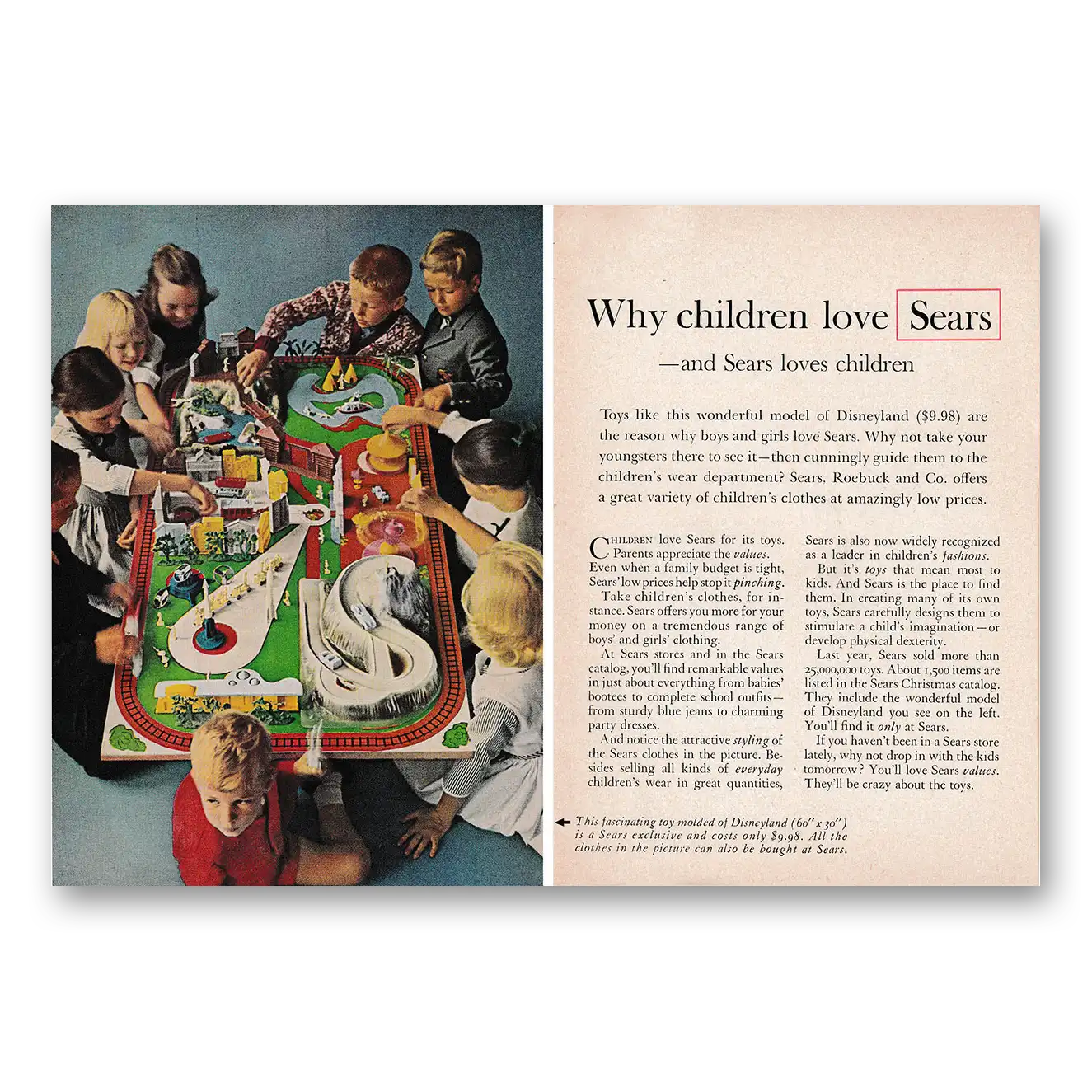 1961 Sears Disneyland Toy Model Why Children Love Sears Vintage Magazine Print Ad