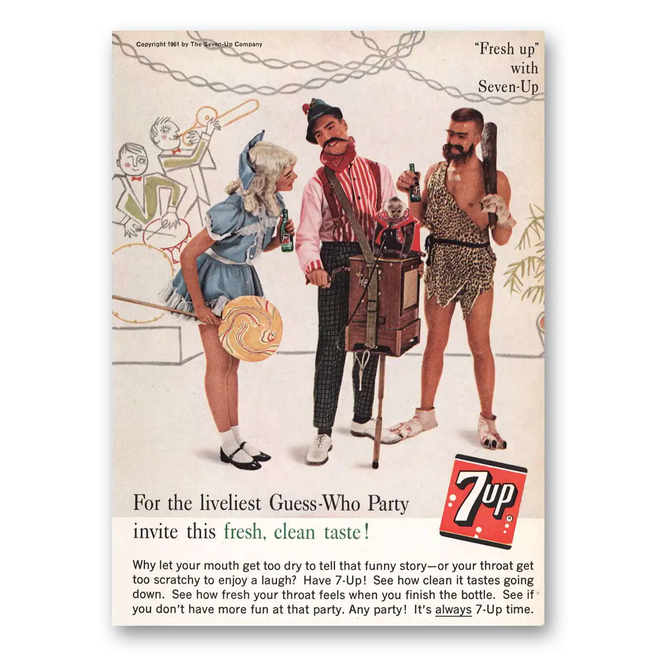 1961 7Up Liveliest Guess Who Party Vintage Magazine Print Ad