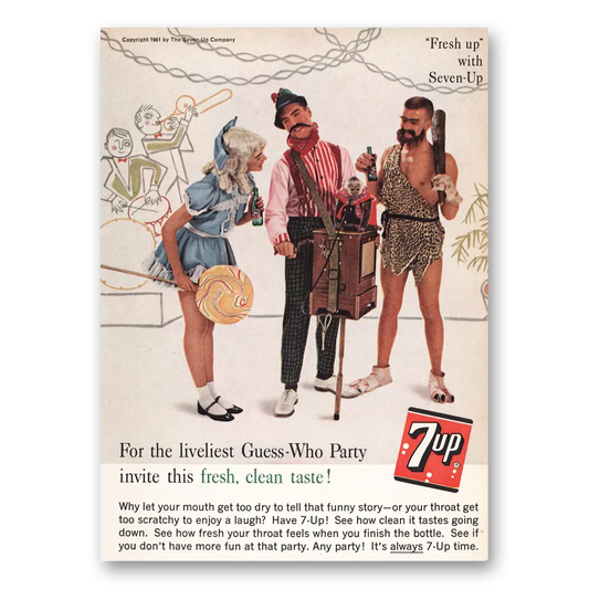 1961 7Up Liveliest Guess Who Party Vintage Magazine Print Ad