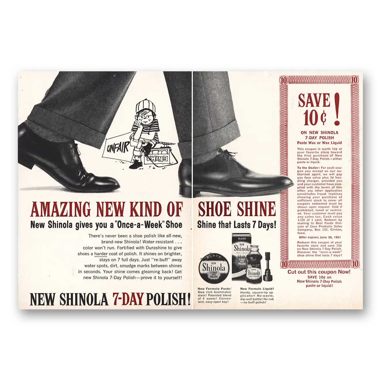 1961 Shinola Shoe Polish Amazing New Kind of Shoe Shine Vintage Magazine Print Ad