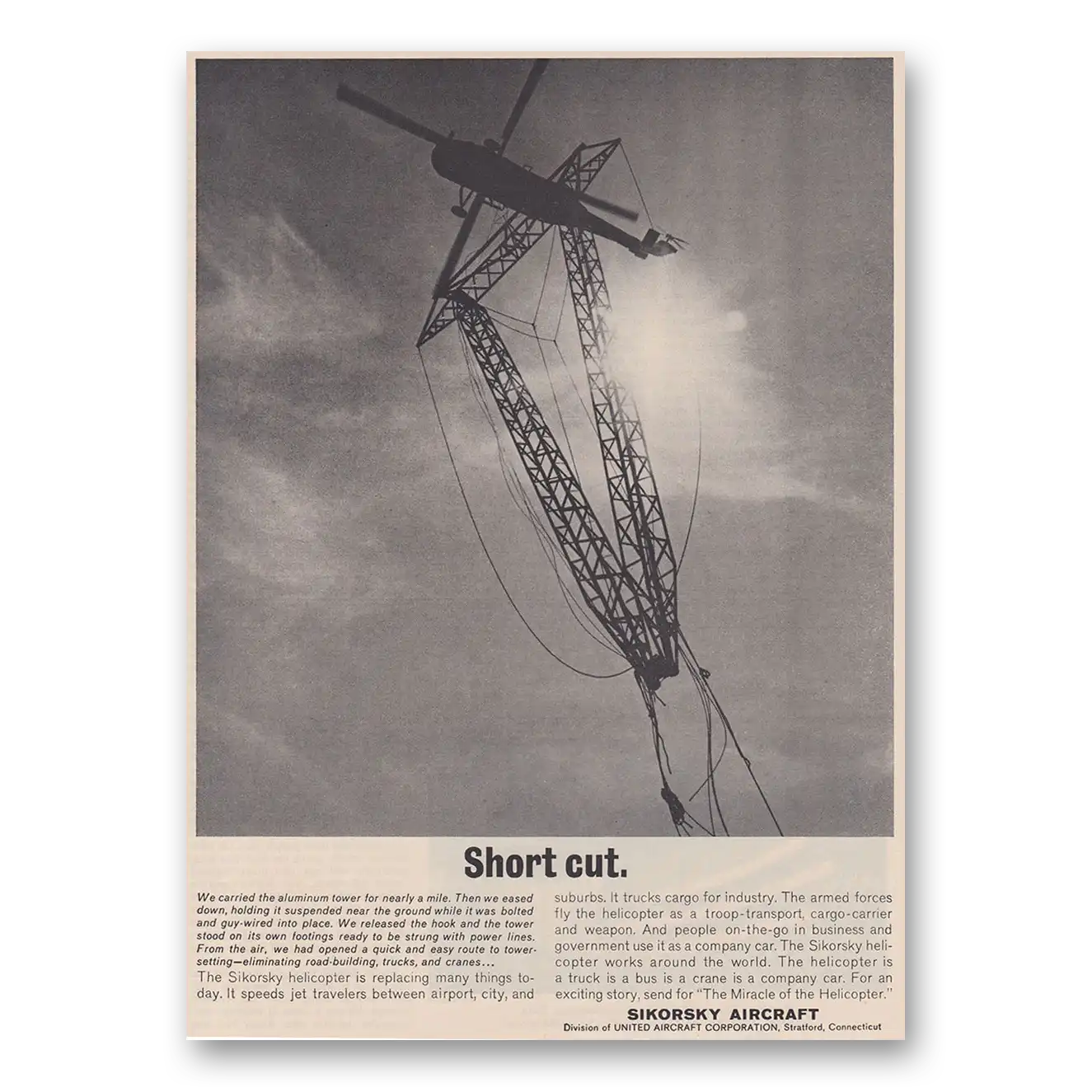 1961 Sikorsky Helicopters Short Cut Vintage Magazine Print Ad