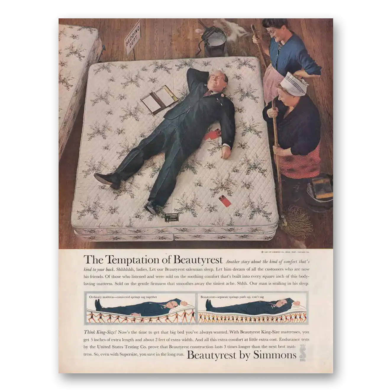 1961 Simmons Beautyrest Temptation Vintage Magazine Print Ad