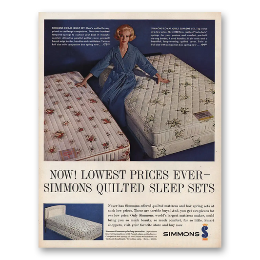 1961 Simmons Bed Mattresses Quilted Sleep Sets Vintage Magazine Print Ad