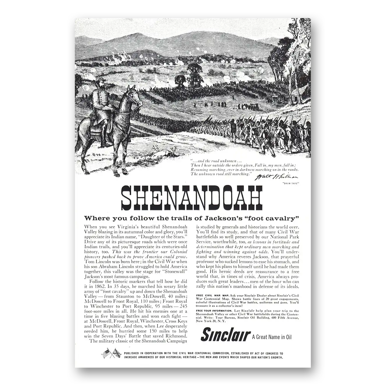 1961 Sinclair Shenandoah Jacksons Foot Cavalry Vintage Magazine Print Ad