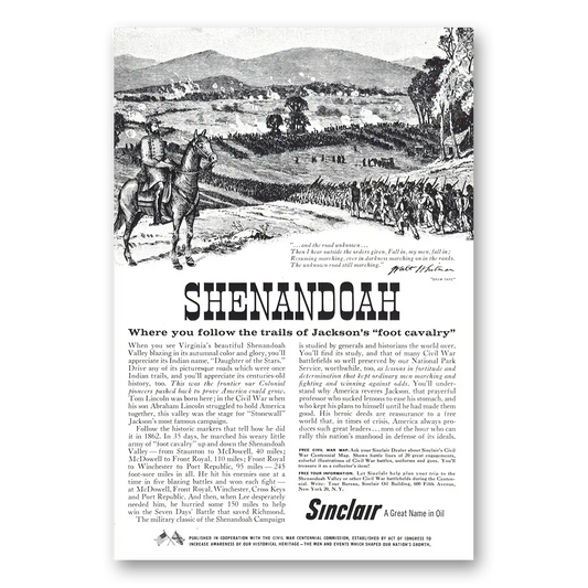 1961 Sinclair Shenandoah Jacksons Foot Cavalry Vintage Magazine Print Ad