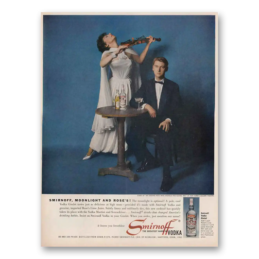 1961 Smirnoff Vodka Moonlight and Roses Vintage Magazine Print Ad