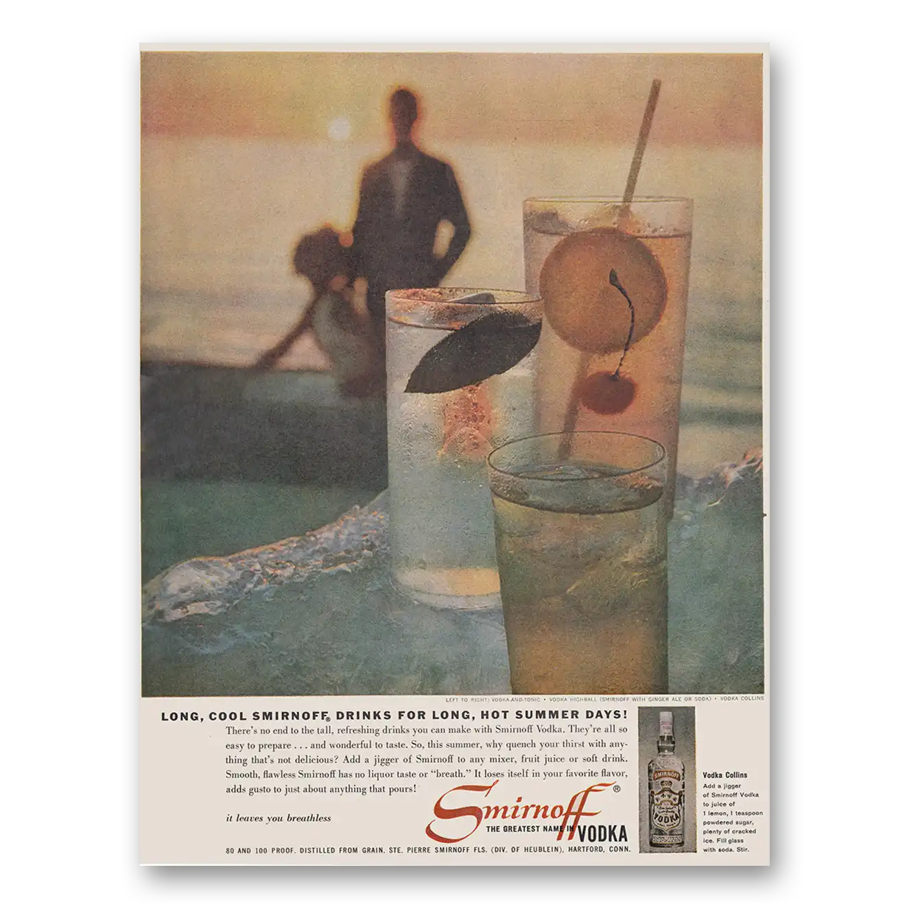 1961 Smirnoff Vodka Long Cool Smirnoff Drinks for Long Hot Summer Days Vintage Magazine Print Ad