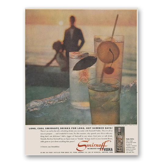 1961 Smirnoff Vodka Long Cool Smirnoff Drinks for Long Hot Summer Days Vintage Magazine Print Ad