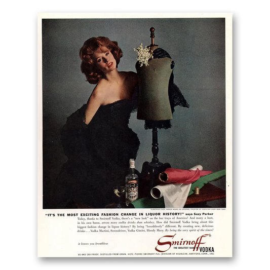 1961 Smirnoff Vodka Glamorous Suzy Park Christian Dior Vintage Magazine Print Ad