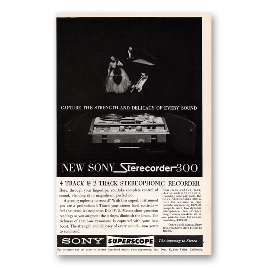 1961 Sony Sterecorder Strength and Delicacy of Every Sound Vintage Magazine Print Ad