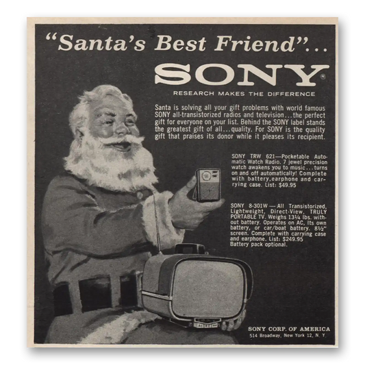 1961 Sony Portable TV Santas Best Friend Vintage Magazine Print Ad