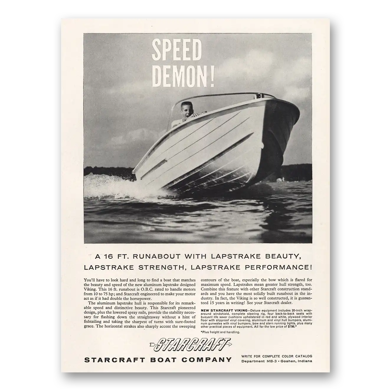 1961 Starcraft Boats Runabout Boat Speed Demon Vintage Magazine Print Ad