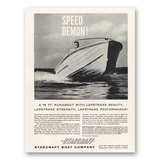 1961 Starcraft Boats Runabout Boat Speed Demon Vintage Magazine Print Ad