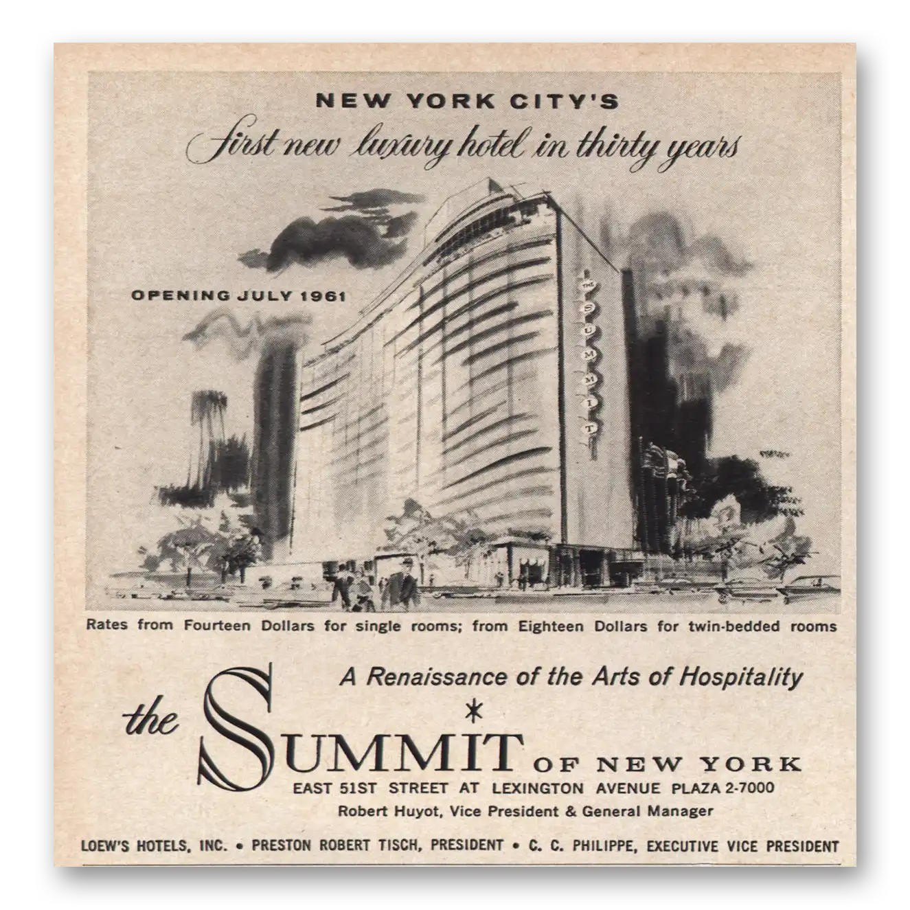 1961 Summit New York First New Luxury Hotel Thirty Years Vintage Magazine Print Ad