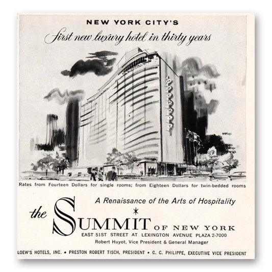 1961 Summit New York First New Luxury Hotel In Thirty Years Vintage Magazine Print Ad