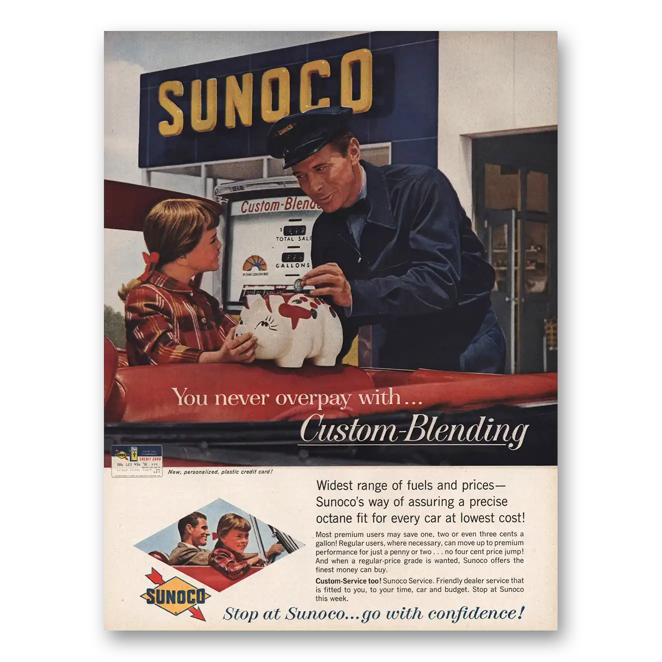 1961 Sunoco Gasoline Custom Blending Piggy Bank Vintage Magazine Print Ad