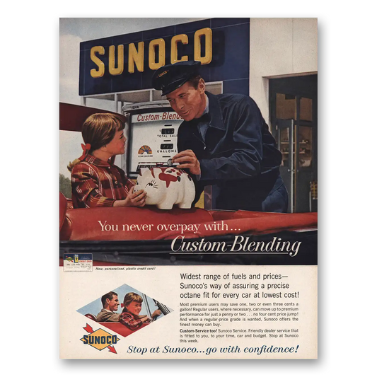 1961 Sunoco Gasoline Custom Blending Piggy Bank Vintage Magazine Print Ad