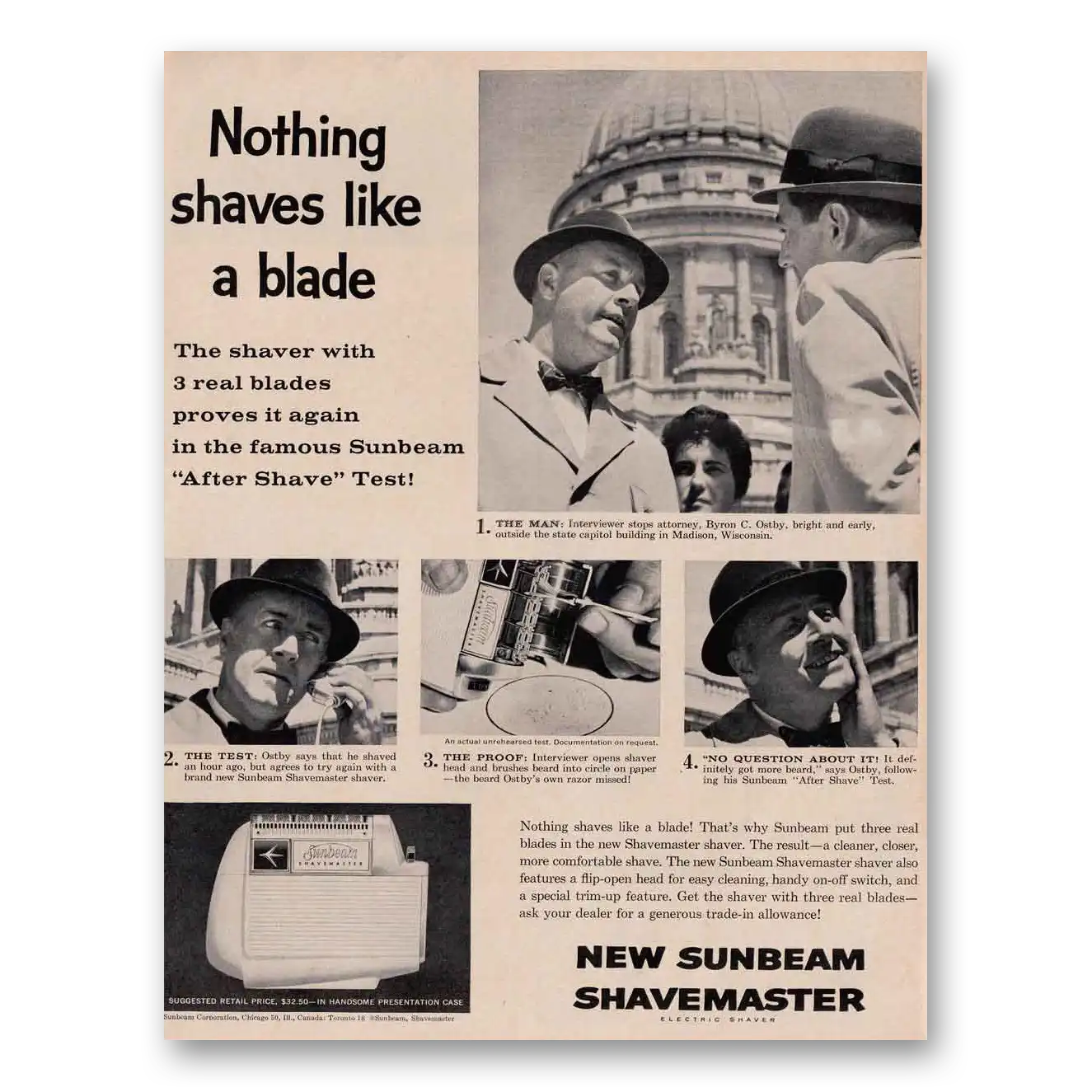 1961 Sunbeam Shavemaster Madison Wisconsin Capital Vintage Magazine Print Ad