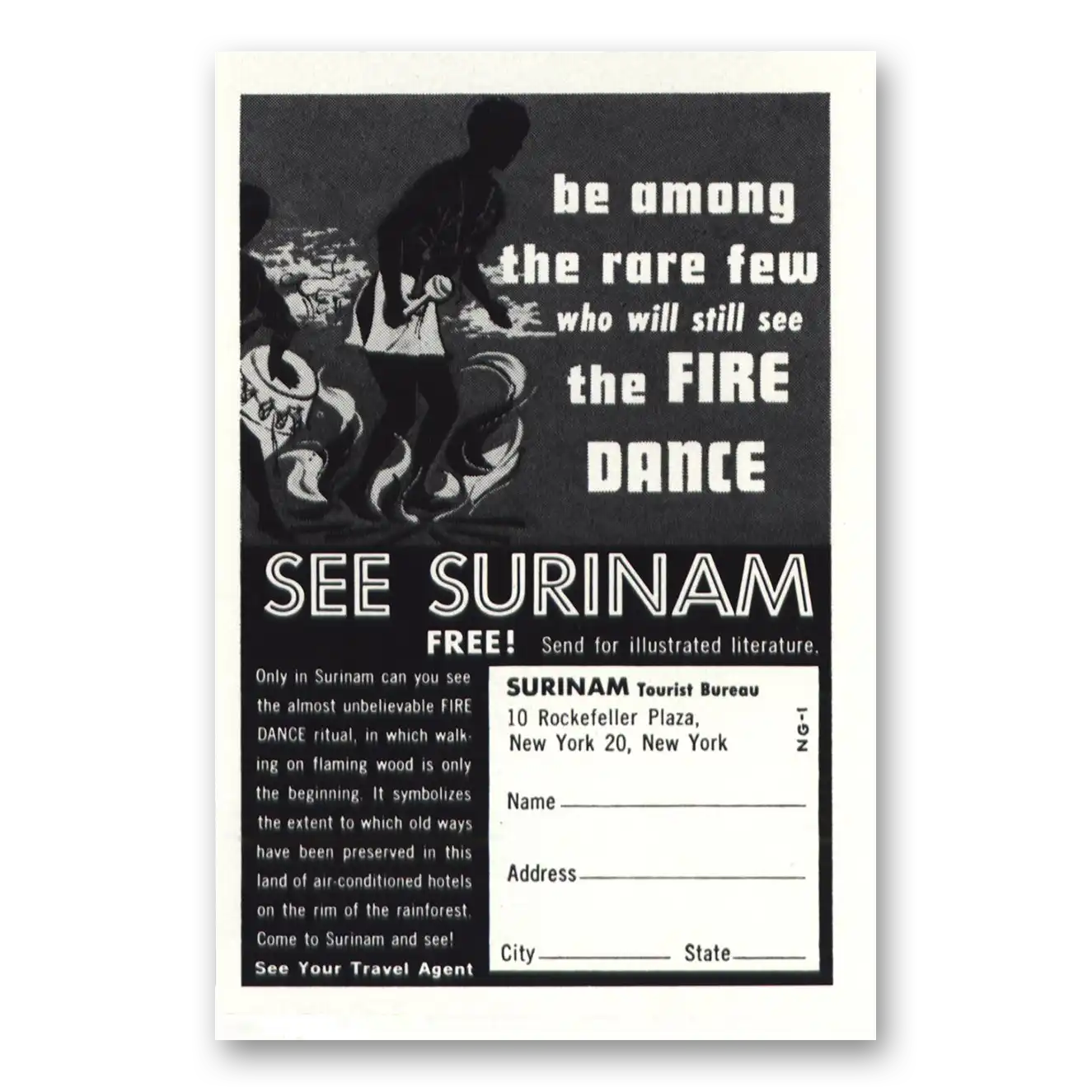 1961 Surinam Be Among the Rare Few Fire Dance Vintage Magazine Print Ad