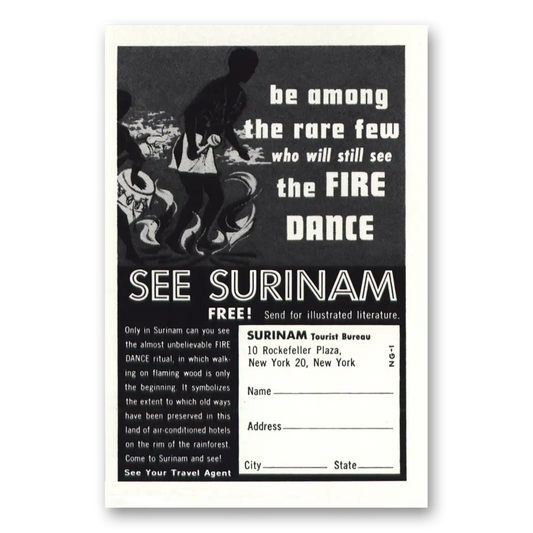 1961 Surinam Be Among the Rare Few Fire Dance Vintage Magazine Print Ad